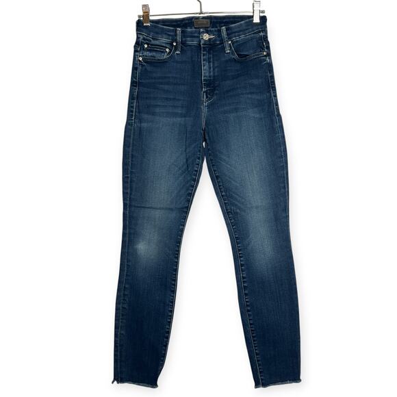 MOTHER High Waisted Looker Ankle Fray Skinny Jeans WOMENS 26 x 27 Blue Stretch - Picture 1 of 12